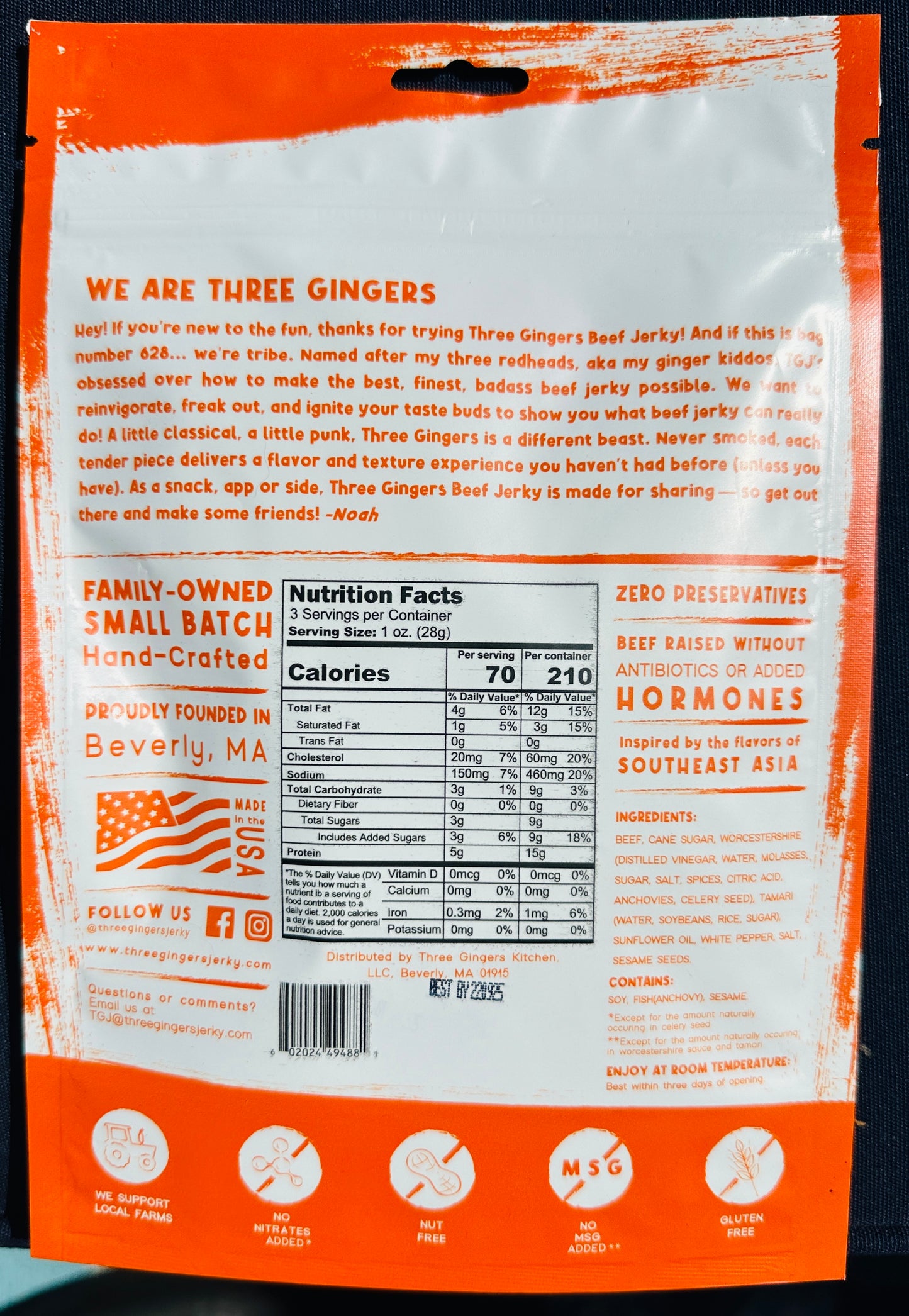 THREE GINGERS JERKY - Original "The OG"