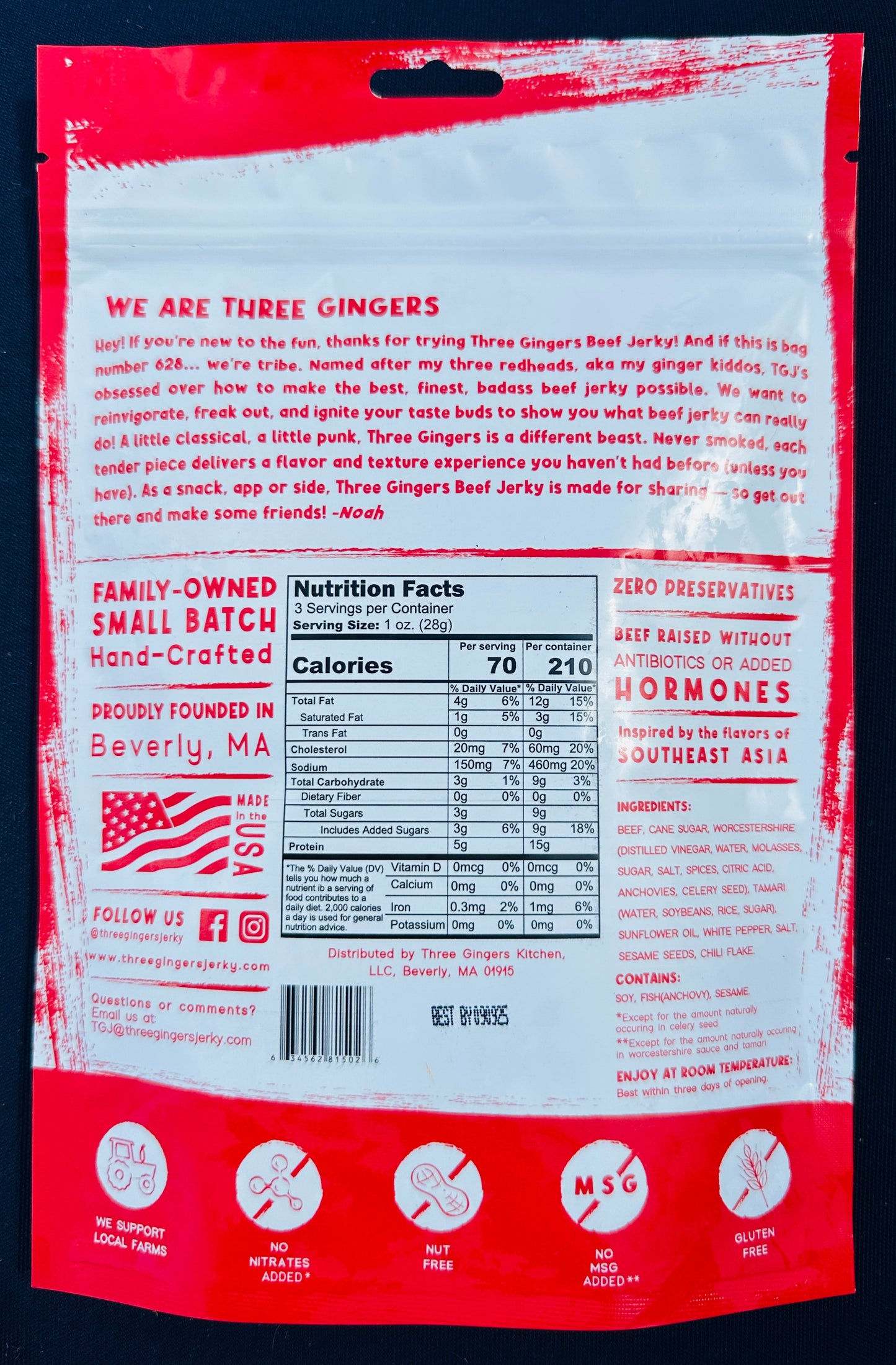THREE GINGERS JERKY - SPICY